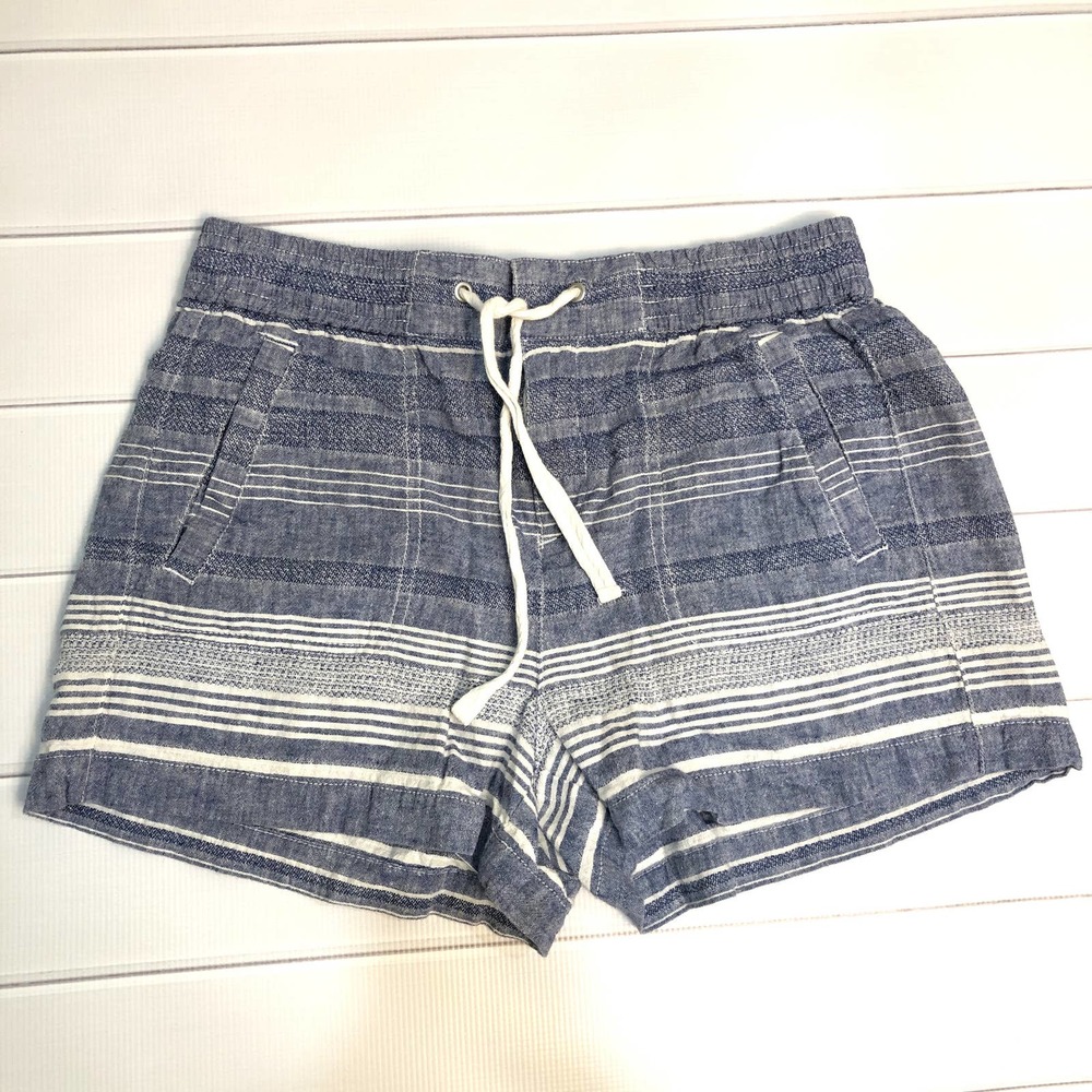 LOU & GREY Linen Blue White Striped Shorts - Small